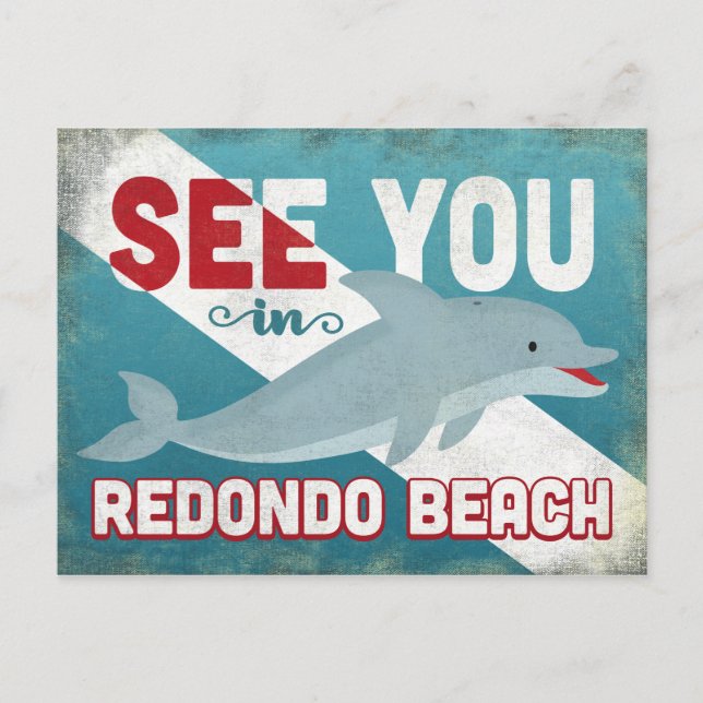 Postal Delfín de playa Redondo - Viaje retro vintage (Anverso)
