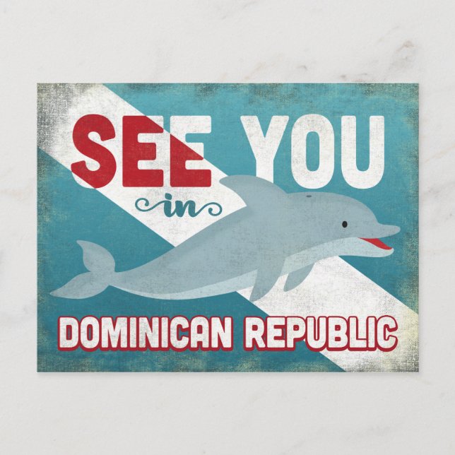 Postal Delfín de República Dominicana - Viaje retro vinta (Anverso)