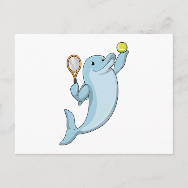 Postal Delfín en el tenis con raqueta de tenis (Anverso)
