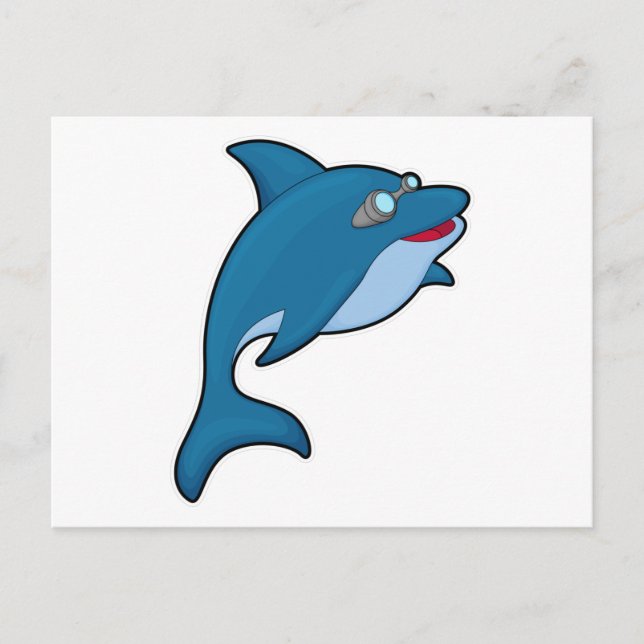 Postal Delfín en Natación con Gafas de Natación (Anverso)