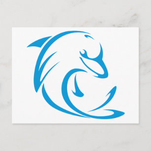 Postal Delfín feliz en el estilo de dibujo de giro