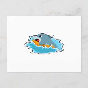 Postal Delfín haciendo surf con tabla de surf