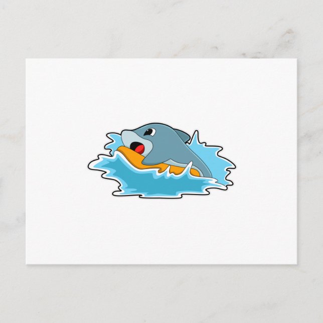 Postal Delfín haciendo surf con tabla de surf (Anverso)