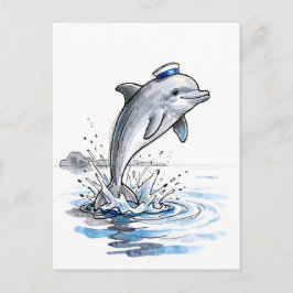 Postal Delfín Juguetón Saltando Alto en Ilustración de Ti