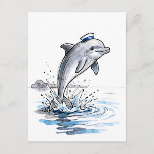 Postal Delfín Juguetón Saltando Alto en Ilustración de Ti