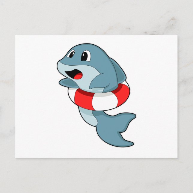 Postal Delfín nadando con flotador (Anverso)