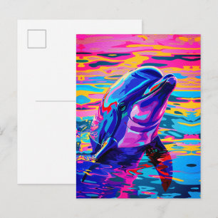 Postal Delfín Vibrante – Soñador Oceánico Colorido