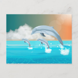 Postal delfines respirando en el océano