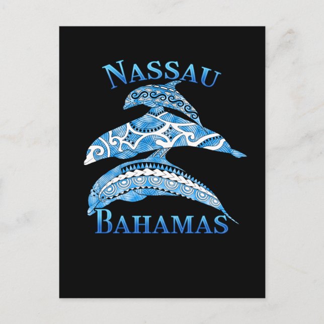 Postal Delfines Tribales de Vacaciones en Nassau Bahamas (Anverso)