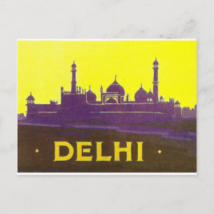 Postal Delhi, silueta de la ciudad, templo y fortaleza