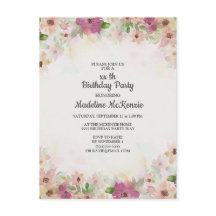 Delicada acuarela púrpura rosa Floral cumpleaños