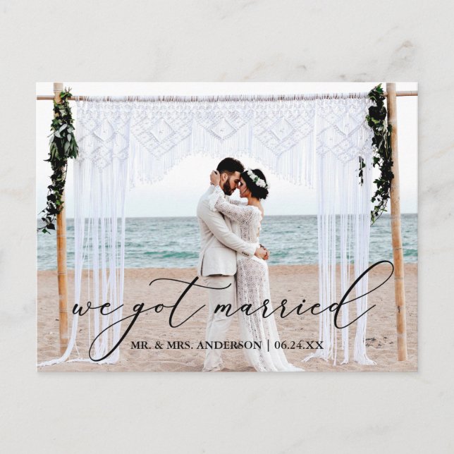 Postal Delicada caligrafía que nos casamos con foto (Anverso)