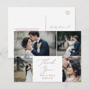 Postal Delicado Agradecimiento Plantilla 4 Fotos en Rosa 