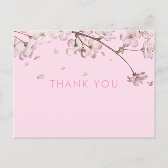 Postal Delicado Florecimiento Floral Moderno Rosa Agradec (Anverso)