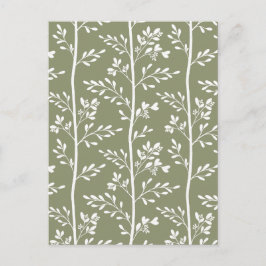 Postal Delicate Flower Buds Bloom Minimalist Olive Floral