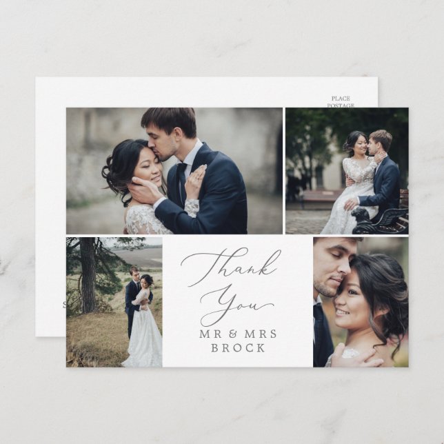Postal Delicate Silver 4 Photo Template Gracias (Anverso / Reverso)