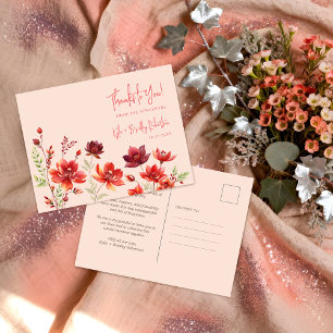 Postal Delicate Wildflowers Juicy Red Pinky Pink Wedding