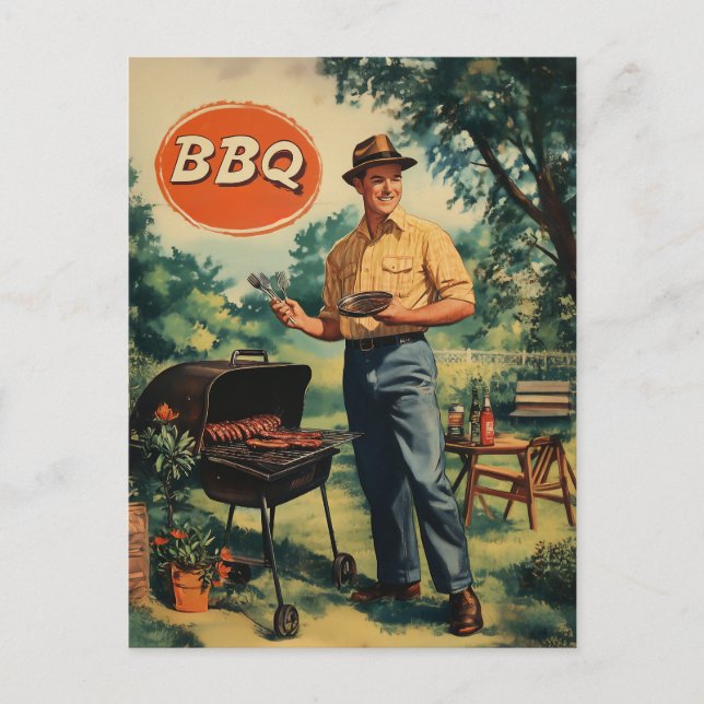 Postal Delicia de barbacoa vintage: Escenario clásico de  (Anverso)