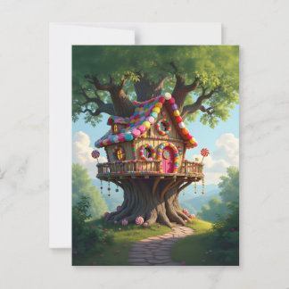 Postal Deliciosa Casa De Árboles Con Coloridas Cadenas