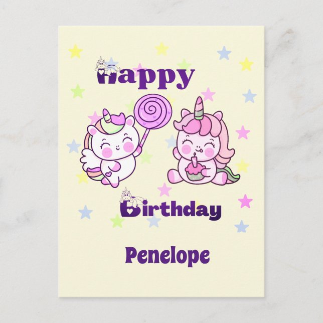 Postal Delicioso Día de Cumpleaños Unicornio (Anverso)
