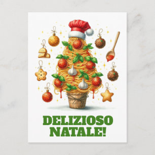 Postal ¡Delizioso Natale! Árbol de Navidad de Espaguetis