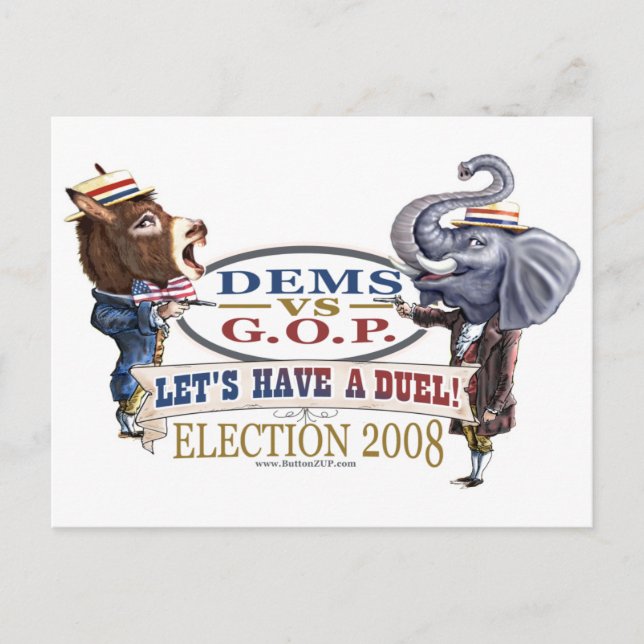 Postal Dem Donkey vs GOP Elephant Postcard (Anverso)