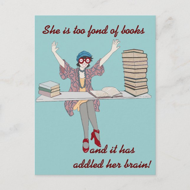 Postal Demasiado encariñado con libros (Anverso)