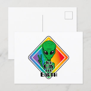 Postal Demasiado gay para la Tierra Funny OVNI alienígena