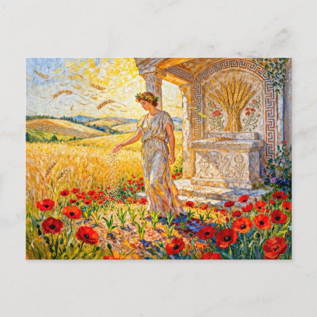 Postal Demeter Sowing Grain by Field Altar Among Poppies  (Anverso)