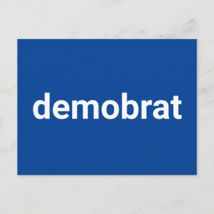 Postal Demobrat tipografía moderna blanco y azul