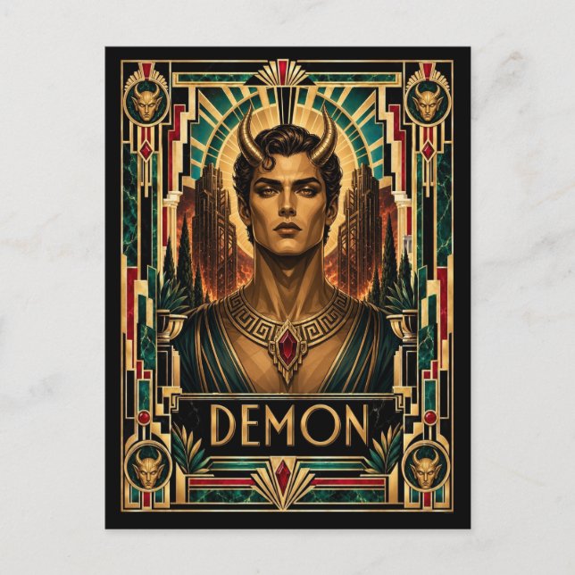 Postal Demonio, Art Deco Mitológico (Anverso)