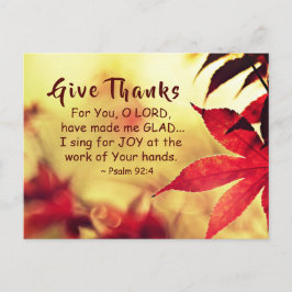 Postal Den gracias, Salmo 92:4 Versículo de la Biblia