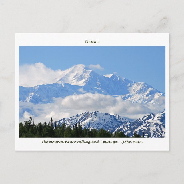 Postal Denali / Mtns están llamando-J Muir/con frontera (Anverso)