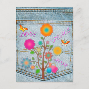Postal Denim Back Pocket Flowers Peace Love Hope