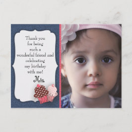 Postal Denim y pasteles rosados Foto Cumpleaños Gracias