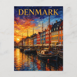 Postal Denmark: Sunset Glow Nyhavn Harbor Art Souvenir
