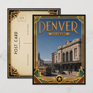 Postal Denver Colorado Arte Deco Vintage Edad Dorada