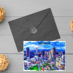 Postal Denver Colorado Vintage Retro Travel Watercolor