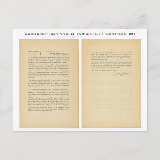 Postal Departamento de Guerra Orden General 143 tropas de (Anverso)