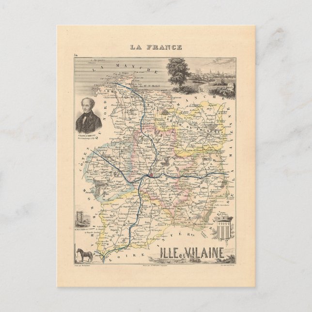 Postal Departamento Ille et Vilain, Mapa Alexandre Vuille (Anverso)