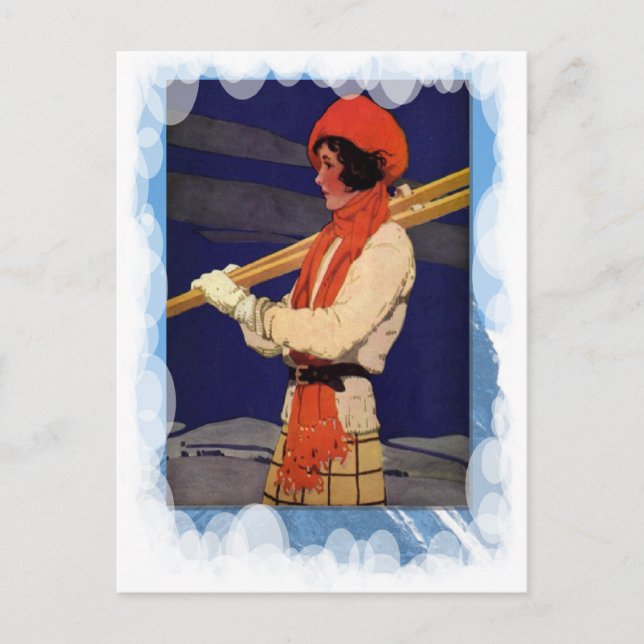 Postal Deportes de invierno antiguos - Moda en las pistas (Anverso)