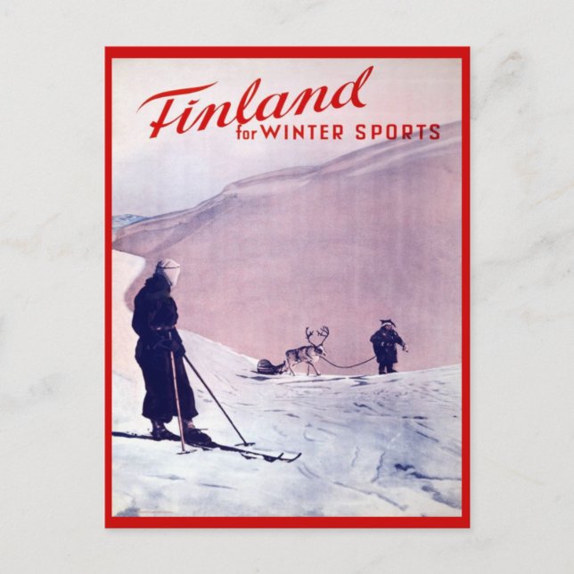 Postal Deportes de invierno de época, Ski Finlandia (Anverso)