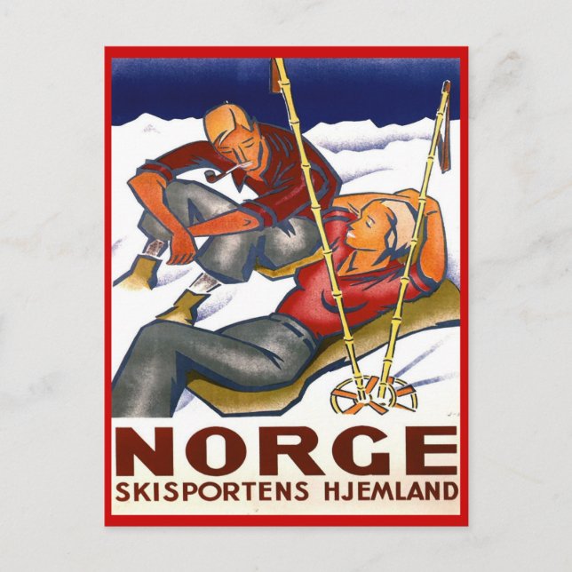 Postal Deportes de invierno de época, Ski Noruega Skispor (Anverso)