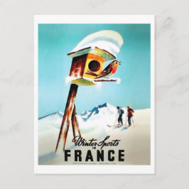 Postal Deportes de invierno en Francia, pajarito en su ho