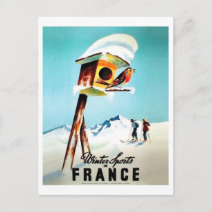 Postal Deportes de invierno en Francia, pajarito en su ho