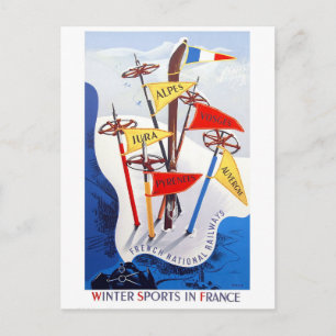 Postal Deportes de invierno en Francia, viajes antiguos