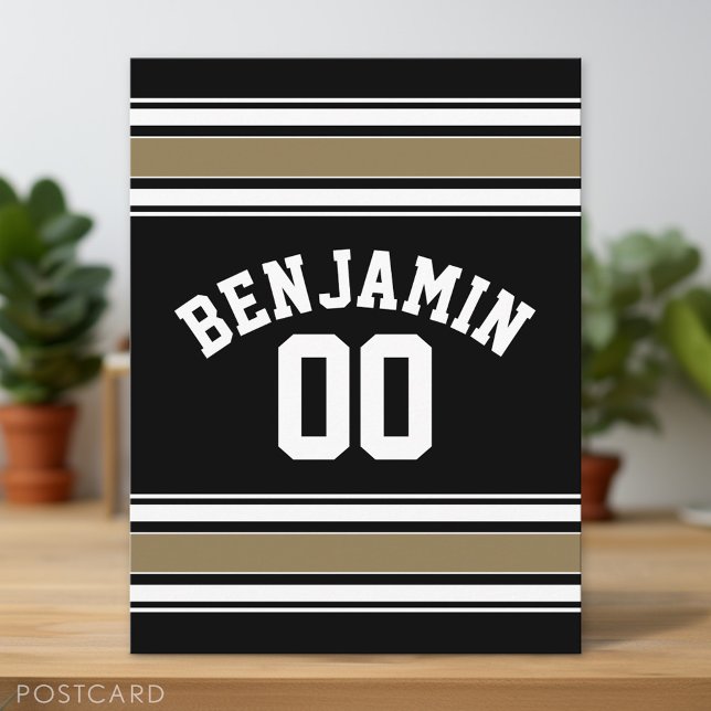 Postal Deportes Jersey Black and Gold Stristris Name Numb (Custom Postcard)