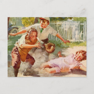 Postal Deportes vintage, niños juegan béisbol