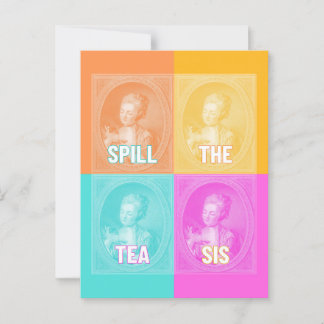 Postal "Derrame el té sis" (retrato vintage de arte pop)