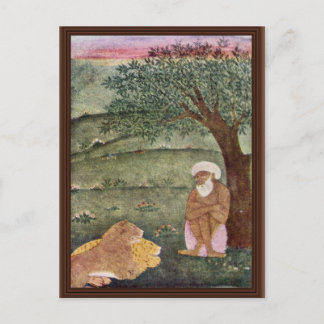 Postal Derroche Con Un León Y Un Tigre. Pintura mogol.